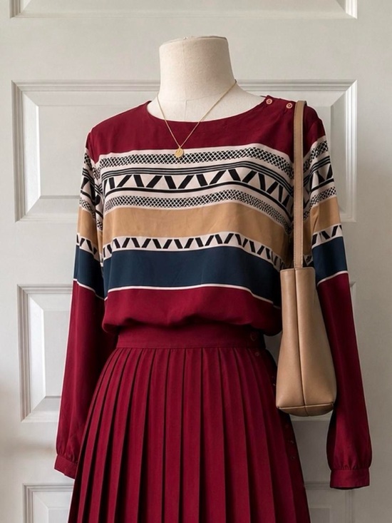 Liz Claiborne Dresses & Skirts - Vintage Liz Claiborne 2 Piece Set Geometric Midi Skirt Blouse
